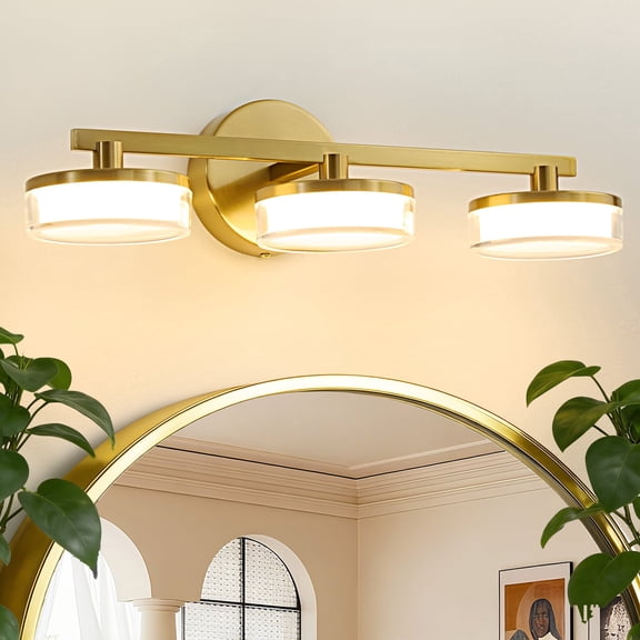 Deyidn Dimmable Gold Vanity Light for Bathroom, Modern 3-Light LED Wall Sconce, 18.89" Wide