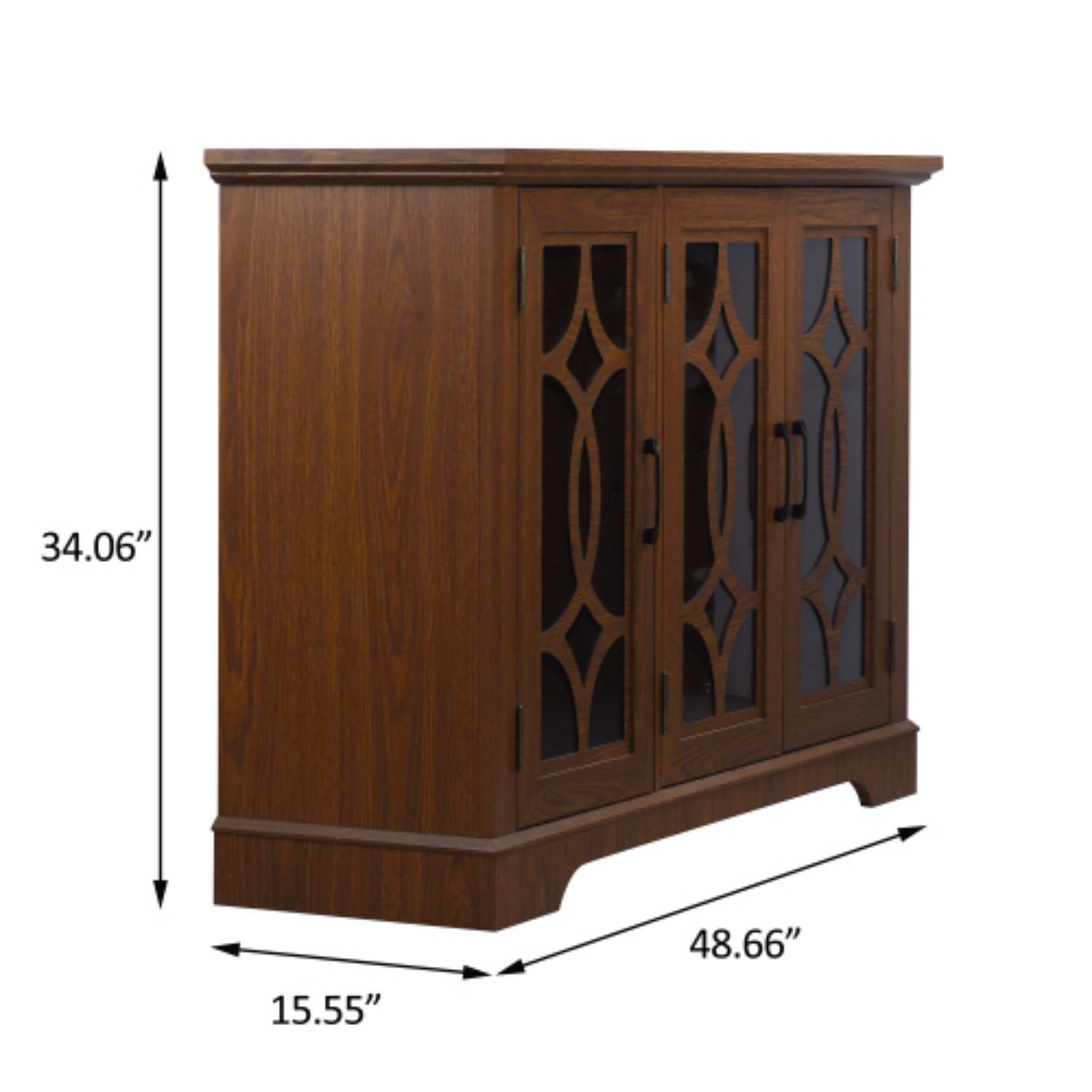 48.66" 3-Door Glass Sideboard Buffet Cabinet, MDF Storage Credenza with Adjustable Shelf, Tempered Glass Display Cabinet for Dining Room Kitchen Living Room, Dark Oak