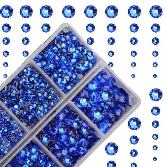 4000 piezas de piedras de cristal redondas de fijación en caliente, piedras de cristal, diamantes de imitación con parte trasera plana (zafiro)
