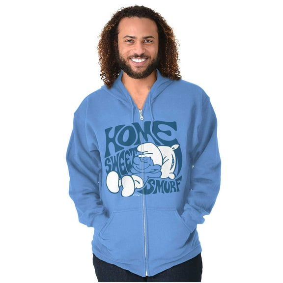 Retro Groovy Home Sweet Smurf Cartoon Zip Up Hoodie Men's Women's Brisco Brands M