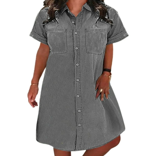 Women's Dress Fashion Short Sleeve Slim Lapel Distressed Dress