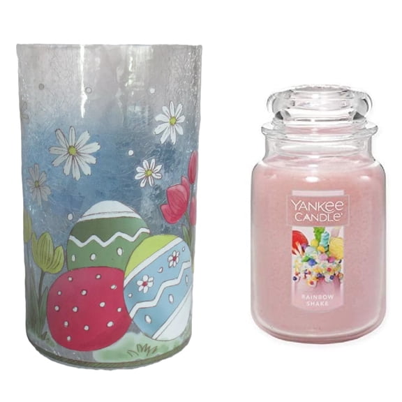 Yankee Candle Easter Egg Tulips Large Crackle Glass Jar Candle Holder with a Large Rainbow Shake Classic Jar Candle 2-pc Set