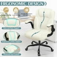 thumbnail image 6 of Leather Office Chair, PU Home Computer Desk Chairs with Ergonomic Back Support, 360°Swivel Free, Small Gaming Chair with Wheels and Adjustable Armrests, for Short People Use(1 pack, Cream), 6 of 7