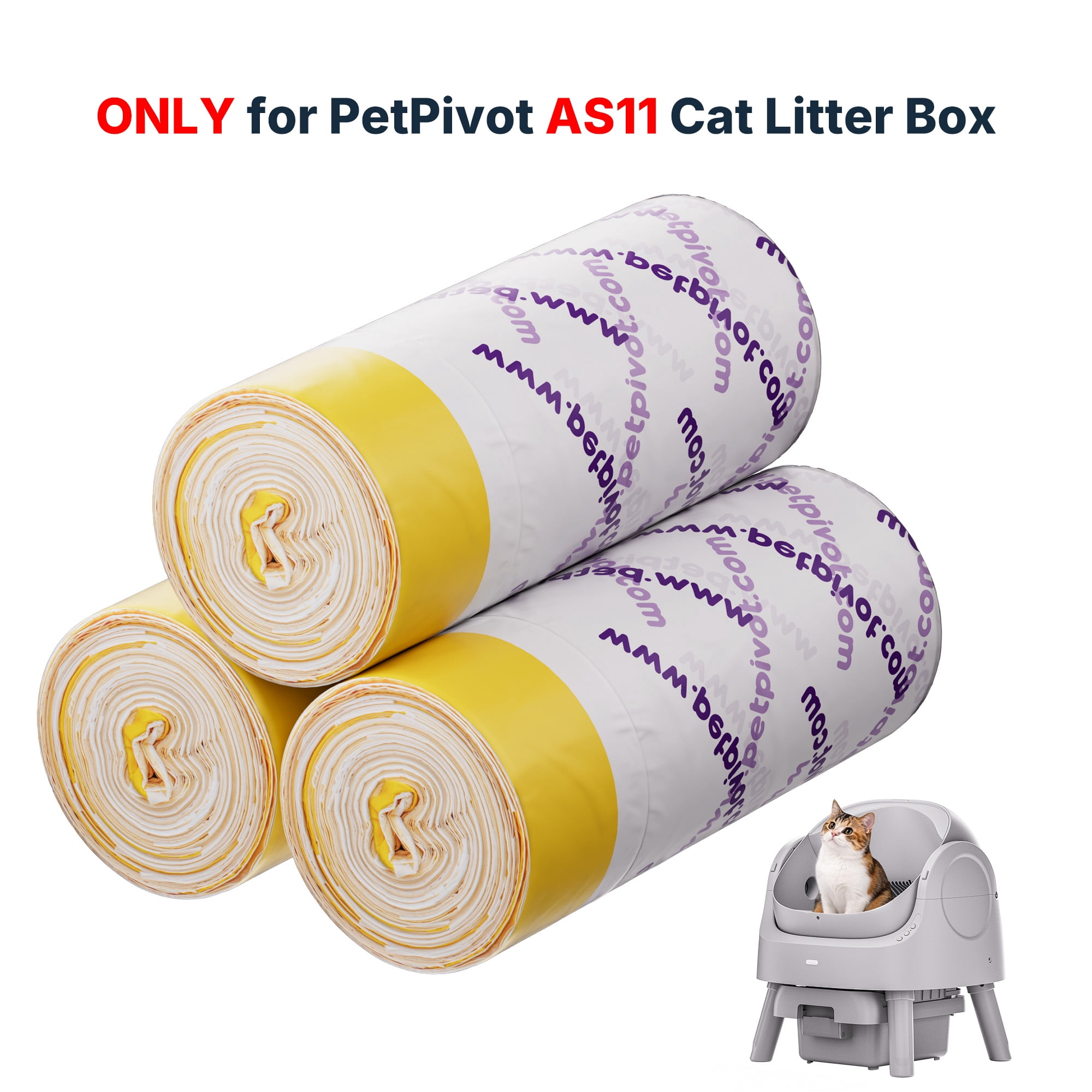 PetPivot Litter Box Liners Trash Bags for AutoScooper 11 Self Cleaning Litter Box, 3 Rolls 60 Pcs