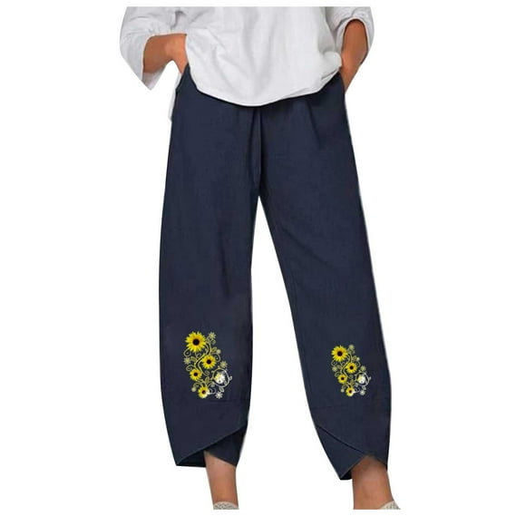VEKDONE Womens Linen Long Pants Navy S
