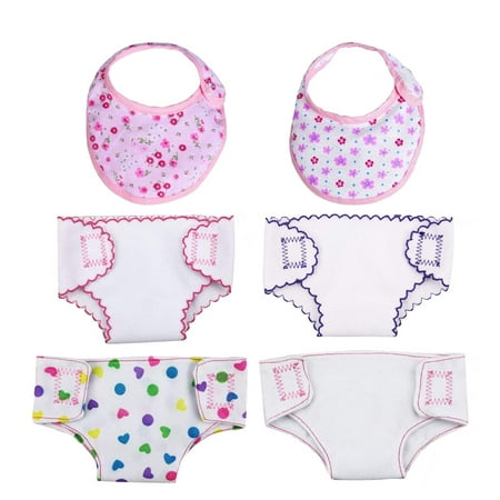 Blchuang 4 Pcs Doll Diapers Doll Underwear and 2 Pcs Doll Bibs ，for 14-18 inch Reborn Baby Dolls Girls Boys