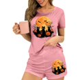 thumbnail image 5 of Tnhcen Women's Halloween Spooky Witch Print Pajama Set Soft Sleepwear with Stretchy Waistband Athletic Style Short Sleeve PJs for Cozy At-Home Plus Size Included (S-XL), 5 of 7