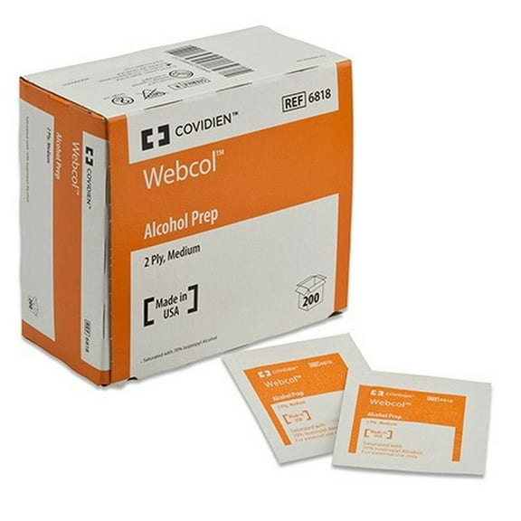 Covidien 6818 Webcol Alcohol Prep Pads Sterile 2-Ply Medium 1 Case of 20 Boxes
