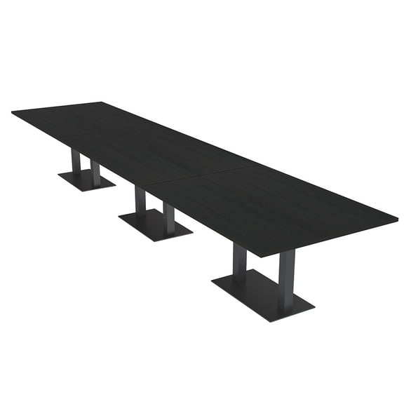 16' Modular Rectangular Conference Table With Black Bases Power Units