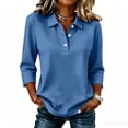 thumbnail image 2 of WULMLEO Women's 3/4 Sleeve Polo Shirts - Classic Collar with Button Placket, Casual Loose Fit Top for Everyday & Work Wear Blue 3XL, 2 of 5