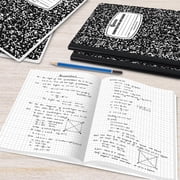 Rosmonde Graph Composition Notebooks 5 Pack, Quad Ruled 4x4 Grid, 200 Pages (100 Sheets), 9.75 x 7.5 in, Black Marble, Sewn Hard Cover, Graph Paper Notebooks for School & Math Use
