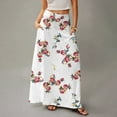 thumbnail image 4 of WTOBBY Women's Flowy Bohemian Floral Maxi Skirt Casual Summer Beach Long Skirt Elastic Waist Lightweight Tiered Pleated Skirt with Side Slit and Drawstring Waist,White M, 4 of 5