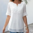 thumbnail image 4 of KZKR Womens Notch V Neck Jacquard Top Summer Dot Chiffon Shirt Short Sleeve Blouse Casual Lace Trim Tops, 4 of 4