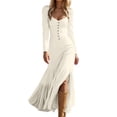 thumbnail image 3 of Gala Dresses for Women Western Style Button Front Ruffle Detail Long Sleeve Maxi Dress Vintage Formal Party Evening Dress Beige XL, 3 of 5