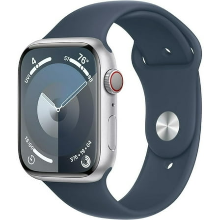 Restored Apple Watch Series 9 [GPS, 45mm] - Silver Aluminum Case with Storm Blue Sport Band, M/L (Refurbished)