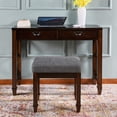 thumbnail image 5 of JESONVID Solid Wood Upholstered Vanity Bench, Fabric Tufted Foot Stool Small Vintage Ottoman with Padded Cushion Seat Carved Footrest Rustic Legs for Bedroom Living Room Light Grey 318DG, 5 of 8