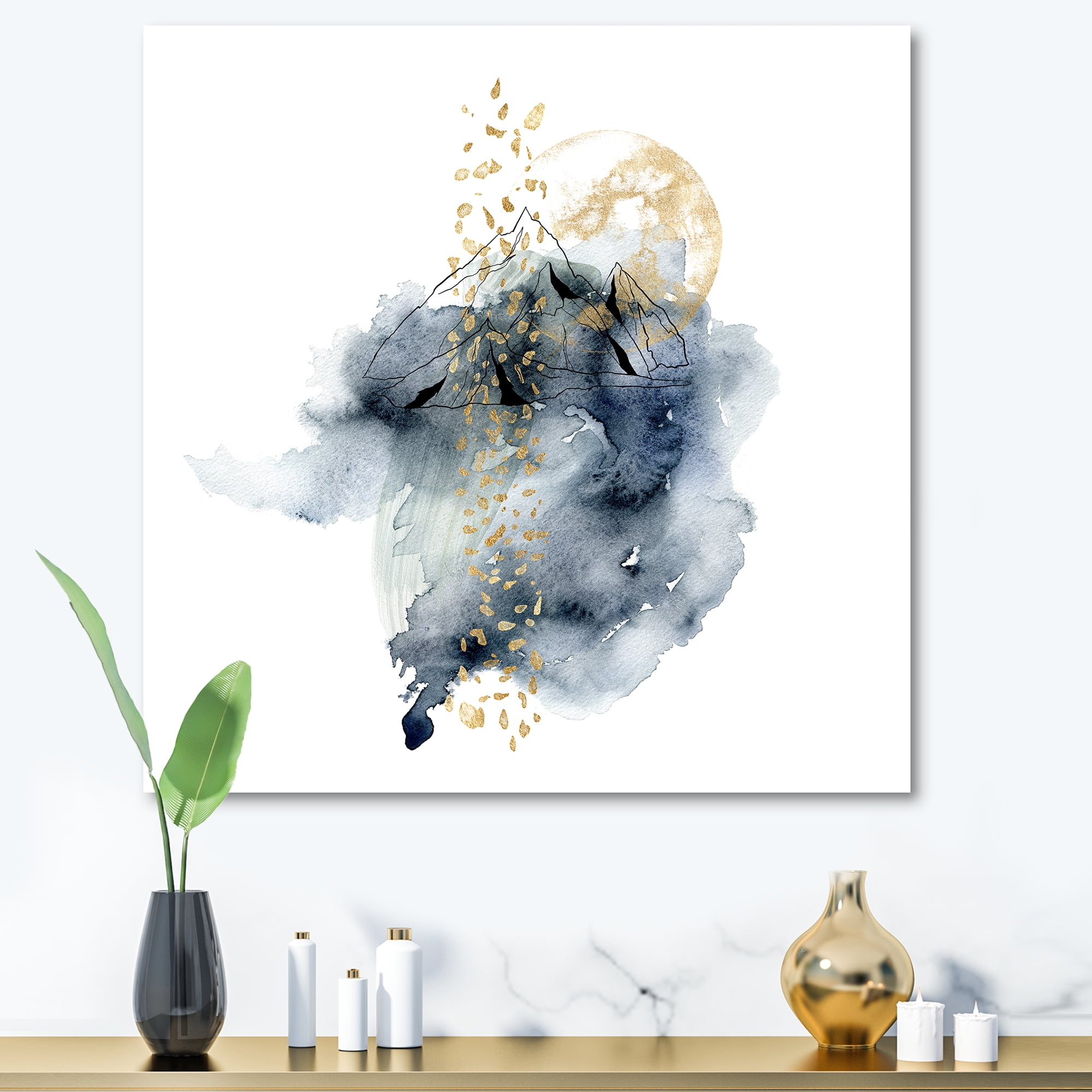 Designart ' Minimalistic Landscape of Moon With Mountains ' Modern Canvas Wall Art Print