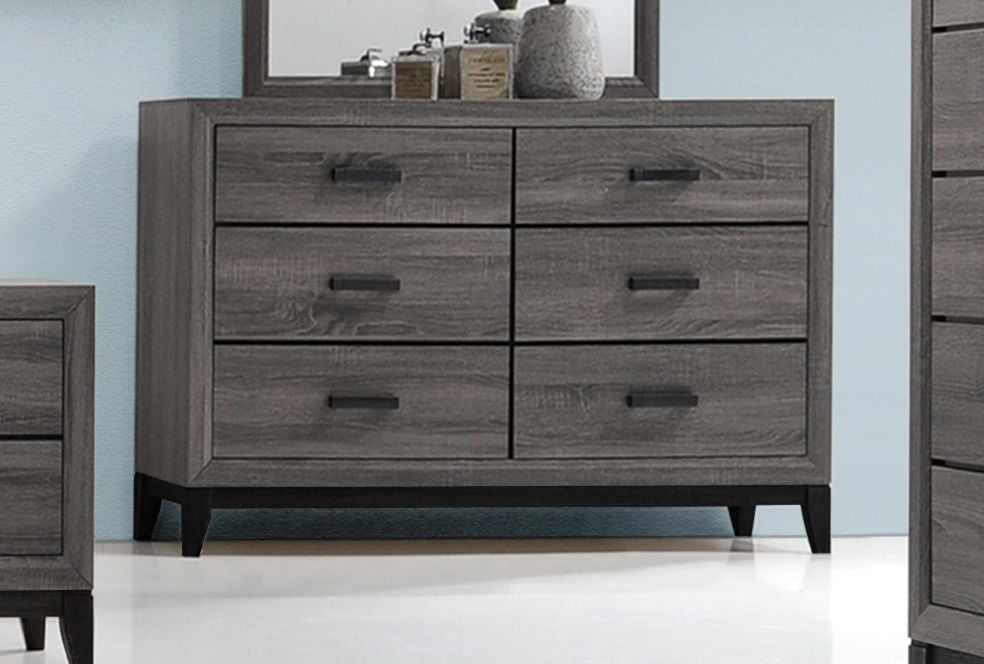 gray wood dresser and nightstand