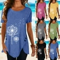 thumbnail image 5 of Askfv Dandelion Print Tunics for Women, Casual Short Sleeve Flowy Irregular Hem Tops Plus Size Summer Button Shirts Tees Tops, 5 of 10