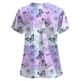 thumbnail image 5 of felwors Scrubs for Women Tops Animal Print Shirt V Neck Cartoon Pattern Short Sleeve Nursing Uniform with Pockets (Light Purple, XL), 5 of 5