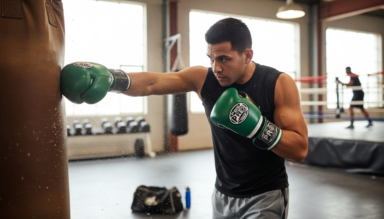 ProBoxing® Leather Boxing Gloves – (Green & Black) (14oz) Training Boxing Gloves for Boxing, MMA, Muay Thai & Sparring – Durable Genuine Leather, Wrist Support, Impact Protection