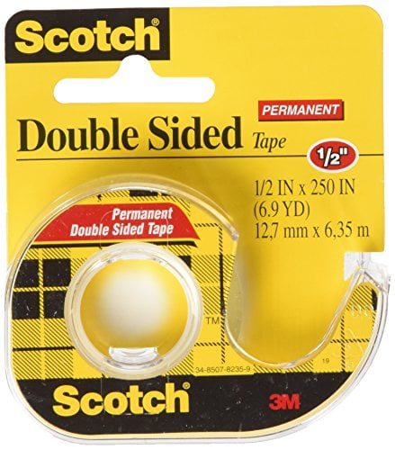 3M Double-Sided Tape with Dispenser, Permanent, 1/2 X 250 Inches, Clear (MMM136) (Pack of 4)