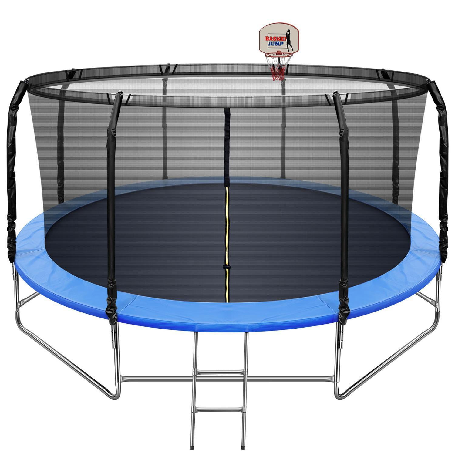 14FT Round Trampoline with Enclosure Net W/ Spring Pad Ladder 