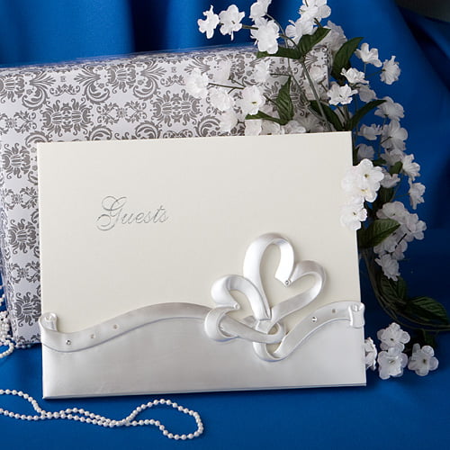 White Satin Applique Guest Book and Pens GB21b 