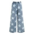 thumbnail image 4 of adviicd Women's Baggy Wide Leg Jeans Drawstring Elastic Waisted Star Printed Casual Loose Flare Denim Pants Blue, 12, 4 of 8