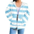 thumbnail image 3 of Dazajoo Striped Zip Up Hoodie Women Long Sleeve Hooded Sweatshirts with Pockets Lightweight Oversized Outwear,Light Blue,L, 3 of 6