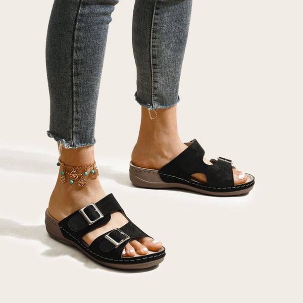Sandalias de playa con cuña y punta abierta para mujer, informales, para vacaciones, cómodas Wmkox8yii ytu3299