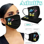 ESULOMP Disposable Face Masks,10PCS Adult Butterfly Printed 3-Ply Protective Breathable Face Masks with Nose Clip and Elastic Ear Loop Face Masks for Adult Men & Women