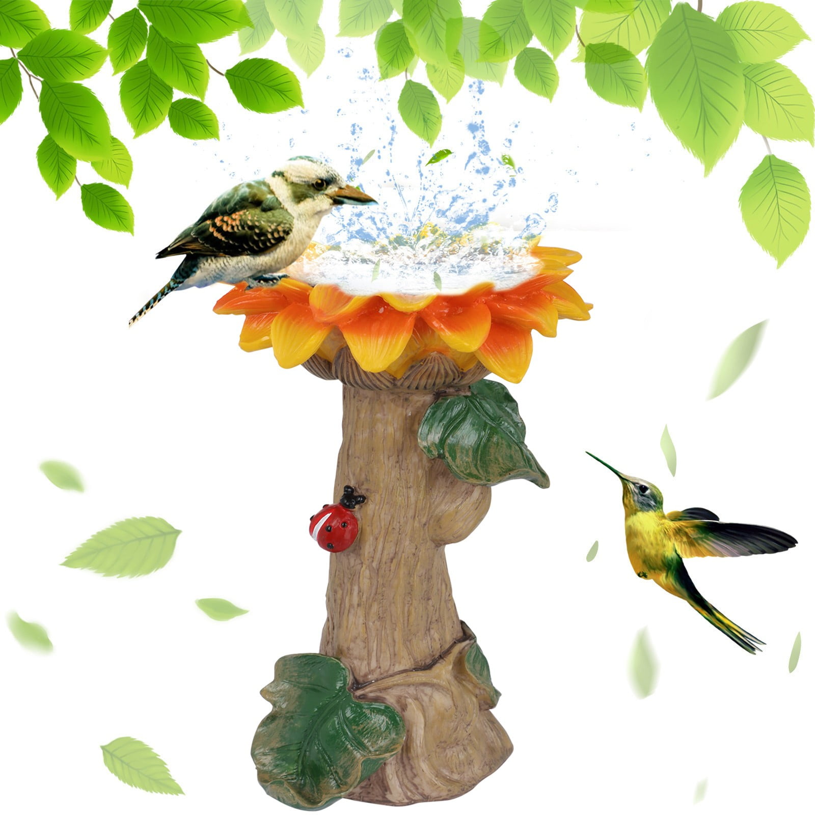 Fdelink Desktop Ornament Garden Bird Feeder Flower Decoration Resin Sunflower Bird Bath Home Decor Water Bath (Yellow)