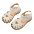 thumbnail image 4 of KPOPLK Girls Leather Soft Open Toe Princess Flat Shoes Summer Sandals(Toddler/Little Kid) Size 8.5,Beige, 4 of 6