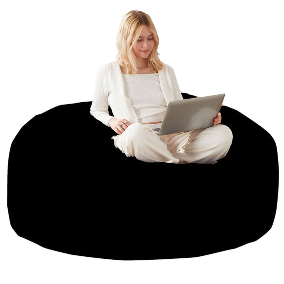 S-HOME Versatile 4FT Bean Bag Chair with Memory Foam and Washable Cover - Sofa for Living Room or Bedroom, Black