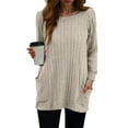 thumbnail image 2 of felwors Long Sleeve Shirts for Women Long Sweaters with Pockets Tunic Tops Loose Fit Beige, XXL, 2 of 4