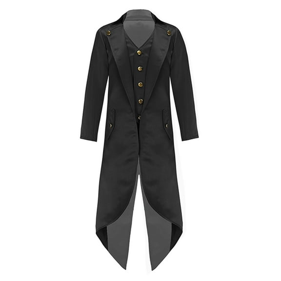 YEAHDOR Boys Renaissance Steampunk Long Sleeved Tailcoat Medieval Victorian Gothic Notch Lapel Jacket Black 6