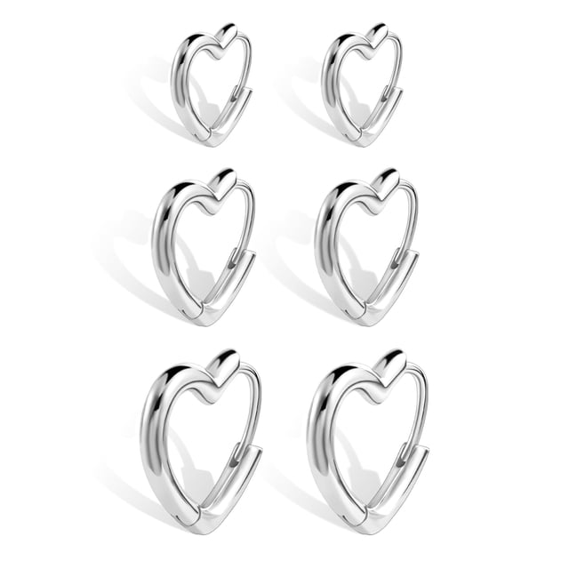 Pendientes tipo argolla ALEXCRAFT en forma de corazón de plata de ley 925, 3 pares