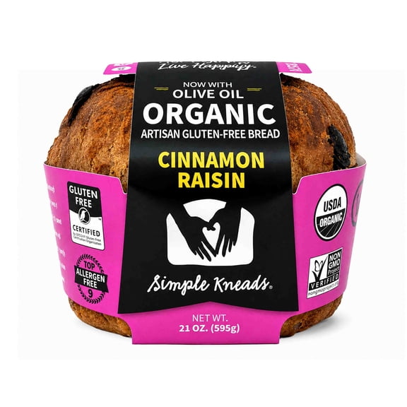 Simple Kneads Cinnamon Raisin Gluten-Free Sourdough Bread, 21 Oz, Conditioned for Freshness