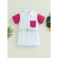 thumbnail image 2 of Bagilaanoe Toddler Baby Girls Shirts Dress Sequins Patchwork Short Sleeve Dress 12M 18M 24M 3T 4T 5T Kids Summer Casual Dress with Belt, 2 of 8