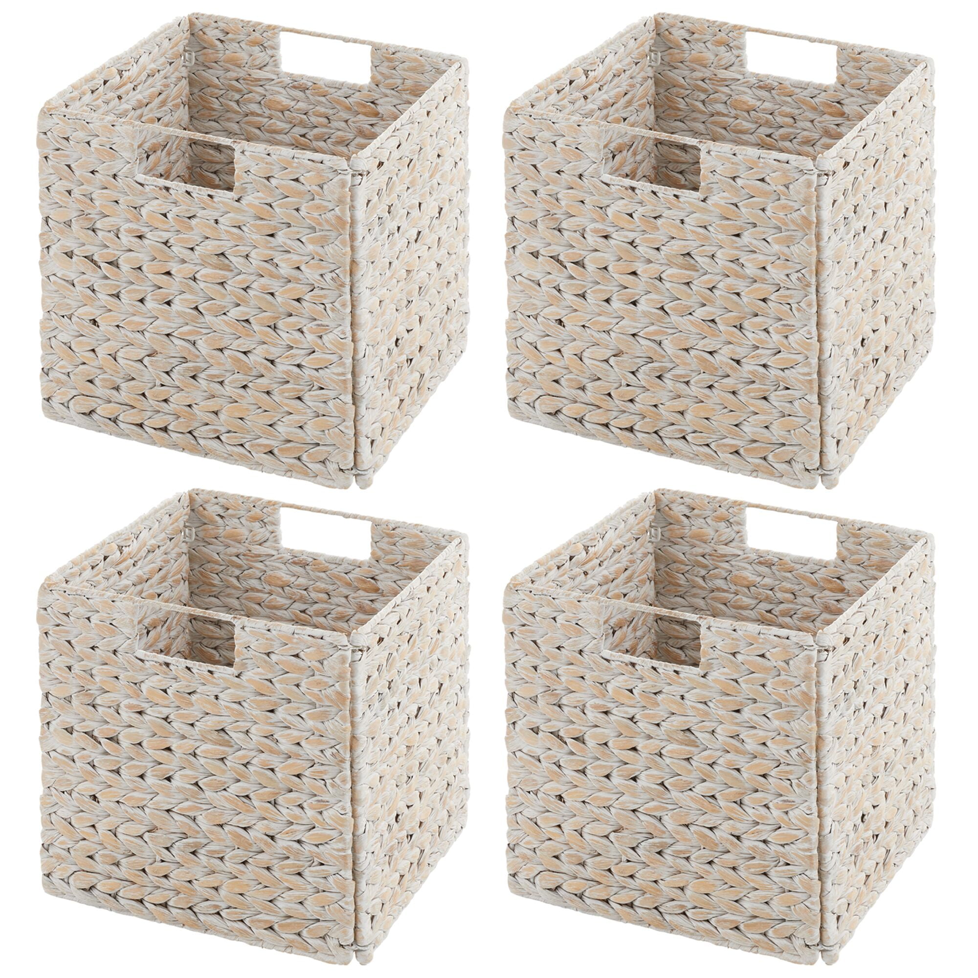 3ct mDesign Woven Farmhouse Kitchen Pantry Food Storage Basket Box, 3 Pack, White