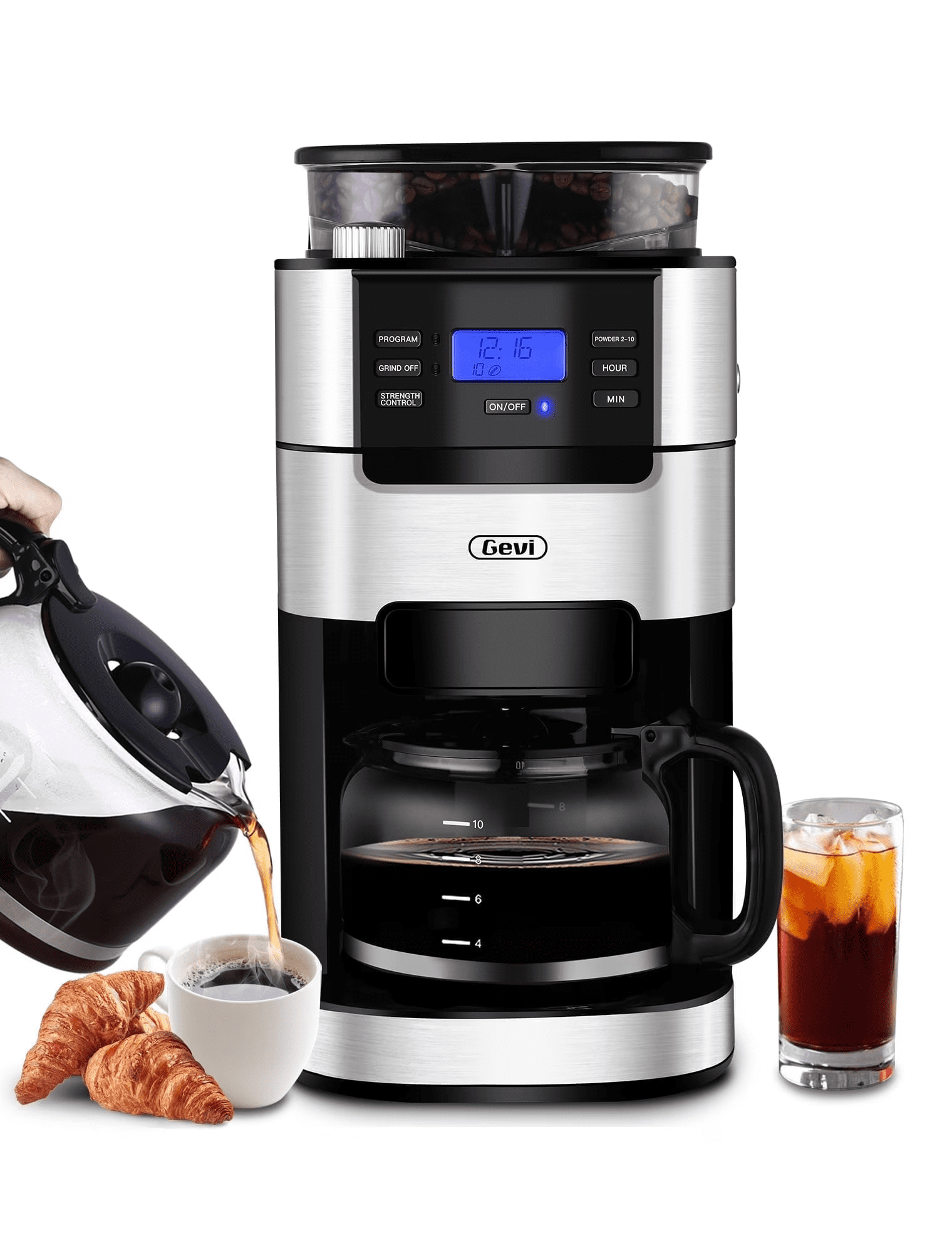 Gevi 10-Cup Coffee Maker, Programmable Grind and Brew, Built-In