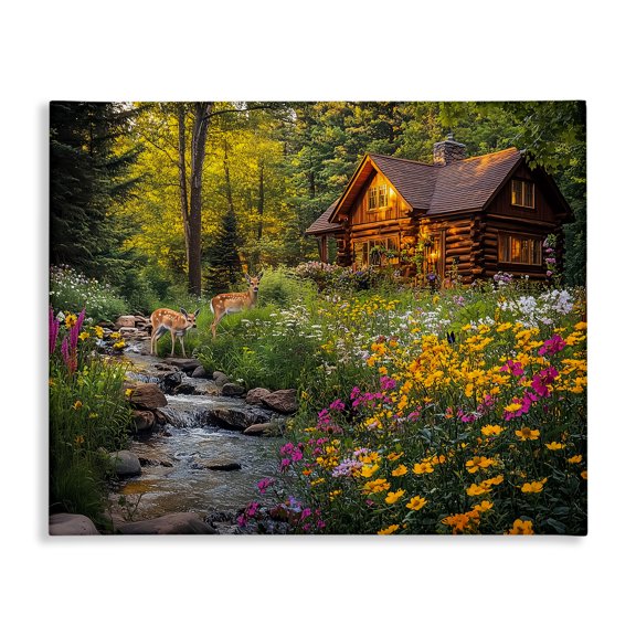 Stupell Industries Farmhouse Whitetail Visit at Cabin Canvas Art, 20 x 16, by Jim Baldwin