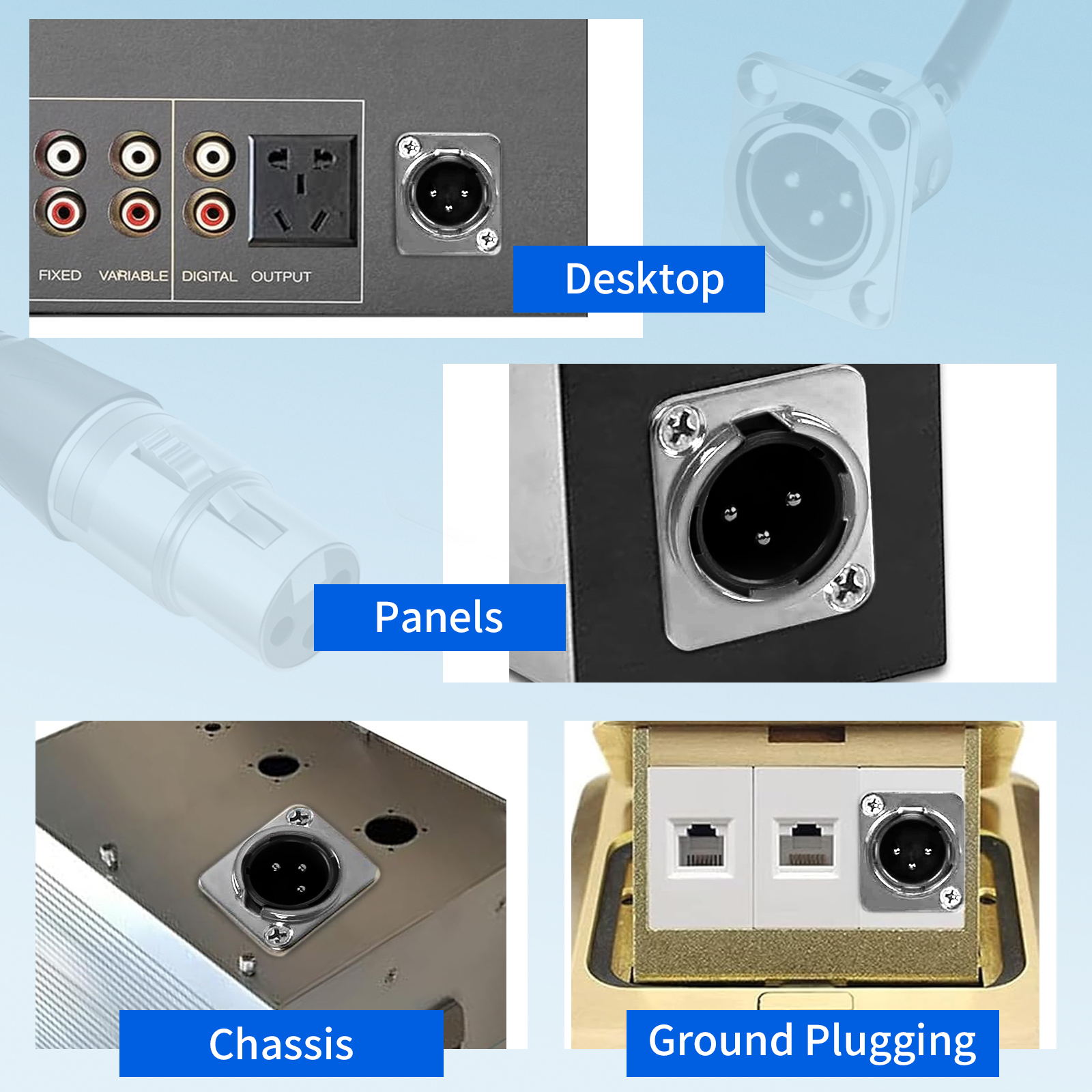 30cm XLR Pass Through Cable, No Solder, for Stage Box, Patch Panel, Floor Box - No Solder for Pro Audio Installations (XLR Male to 1/4" TRS Male 2-Pack)