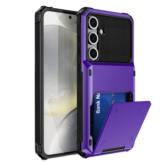 Allytechgroup Case for Samsung Galaxy S24 FE, [1x Screen Protector] Flip Credit Card Holder Non-Slip Shockproof Cover, Compatible with Samsung Galaxy S24 FE, Purple