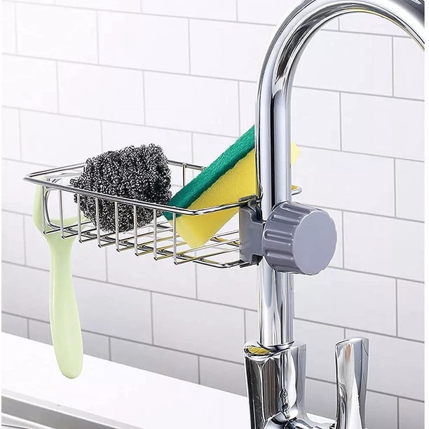 Estante para grifo de acero inoxidable, tipo colgante, adecuado para fregadero de cocina, estante de almacenamiento para fregadero de baño, se puede colocar esponja, jabón, champú, gel de du