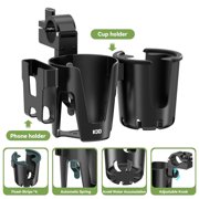 KDD Stroller Cup Holder, Cup Holder Universal with Phone Rack, Suit Wheelchair, Walker, Bike, Scooter, Black