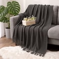 thumbnail image 6 of Knitted Throw Blanket with Tassels - Textured Soft Sofa Couch Cover - Farmhouse Living Room Decor(Dark Gray), 6 of 6