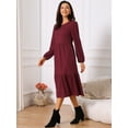 thumbnail image 3 of DARING DIVA Tiered Long Sleeve Round Neck Knit A-Line Midi Dress XL Burgundy, 3 of 6