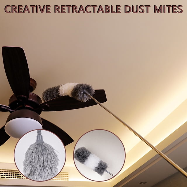 Retractable Microfiber Duster Brush with Stainless Steel Handle, Flexible Cleaning Tool for Car, Window Blinds, Ceiling Fans, Bookshelves, Electrostatic Adsorption, Extends from 39cm to